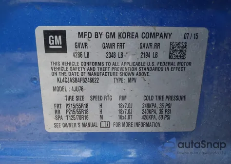 2015 Buick Encore from USA, damaged, VIN KL4CJASB4FB246622